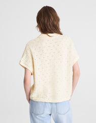 Diamond-Knit Relaxed Polo Shirt LATTICE STRIPE IVORY AND