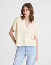 Diamond-Knit Relaxed Polo Shirt LATTICE STRIPE IVORY AND