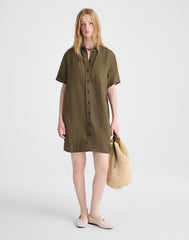 Relaxed Mini Shirtdress in 100% Linen FADED IVY