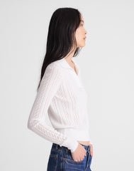 Pointelle-Stitch Polo Sweater WHITE