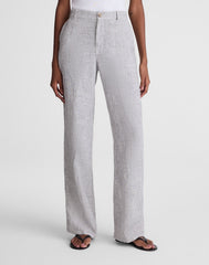 The Tall Zoe Relaxed Straight Pant in 100% Linen BLACK WHITE MINI STRIPE