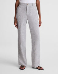The Zoe Relaxed Straight Pant in 100% Linen BLACK WHITE MINI STRIPE