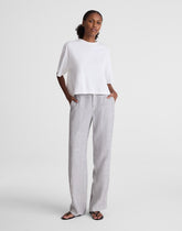 The Zoe Relaxed Straight Pant in 100% Linen BLACK WHITE MINI STRIPE