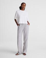 The Zoe Relaxed Straight Pant in 100% Linen BLACK WHITE MINI STRIPE