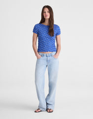 Smocked Short-Sleeve Top RETRO BLUE