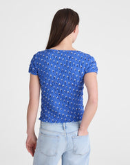 Smocked Short-Sleeve Top RETRO BLUE