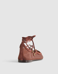 The Greta Lace-Up Ballet Flat in Mesh CHERRY WOOD