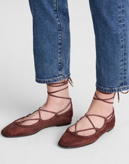 The Greta Lace-Up Ballet Flat in Mesh CHERRY WOOD