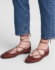 The Greta Lace-Up Ballet Flat in Mesh CHERRY WOOD