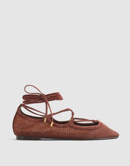 The Greta Lace-Up Ballet Flat in Mesh CHERRY WOOD
