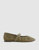 The Remy Mary Jane Flat in Perforated Leather WORN OLIVE