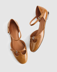 The Hester Ankle-Strap d'Orsay Flat GLAZED WALNUT