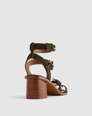 The Corinna Buckle-Strap Heeled Sandal in Suede EXPEDITION GREEN