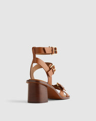 The Corinna Buckle-Strap Heeled Sandal in Leather CINNAMON STICK
