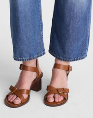 The Corinna Buckle-Strap Heeled Sandal in Leather CINNAMON STICK