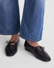 The Mylie Lace-Up Glove Flat in Leather TRUE BLACK