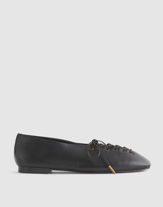The Mylie Lace-Up Glove Flat in Leather TRUE BLACK