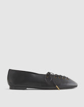 The Mylie Lace-Up Glove Flat in Leather TRUE BLACK