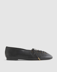The Mylie Lace-Up Glove Flat in Leather TRUE BLACK