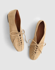 The Mylie Lace-Up Ballet Flat in Suede WALNUT SHELL