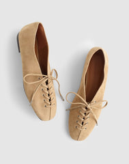 The Mylie Lace-Up Ballet Flat in Suede WALNUT SHELL