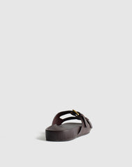The Cambrea Double-Buckle Sandal in Leather COFFEE BEAN