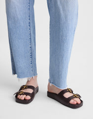 The Cambrea Double-Buckle Sandal in Leather COFFEE BEAN