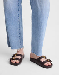 The Cambrea Double-Buckle Sandal in Leather COFFEE BEAN