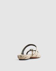 The Mila Sculpted Hardware Thong Slide Sandal in Stamped Leather VINTAGE KHAKI MULTI
