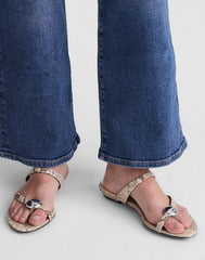 The Mila Sculpted Hardware Thong Slide Sandal in Stamped Leather VINTAGE KHAKI MULTI