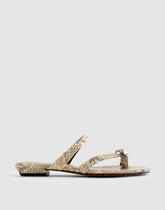 The Mila Sculpted Hardware Thong Slide Sandal in Stamped Leather VINTAGE KHAKI MULTI