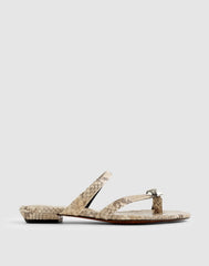 The Mila Sculpted Hardware Thong Slide Sandal in Stamped Leather VINTAGE KHAKI MULTI