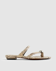 The Mila Sculpted Hardware Thong Slide Sandal in Stamped Leather VINTAGE KHAKI MULTI