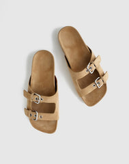 The Cambrea Double-Buckle Sandal in Suede FIELD KHAKI