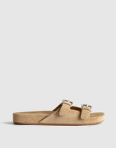 The Cambrea Double-Buckle Sandal in Suede FIELD KHAKI