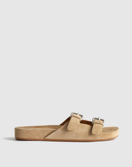 The Cambrea Double-Buckle Sandal in Suede FIELD KHAKI