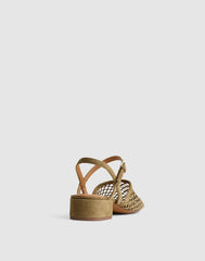 The Lola Ankle-Strap Heeled Sandal in Fishnet SAFARI KHAKI