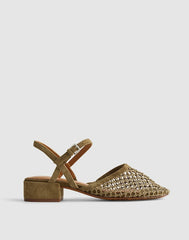 The Lola Ankle-Strap Heeled Sandal in Fishnet SAFARI KHAKI