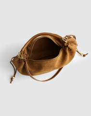 The Camren Gathered Shoulder Bag in Suede AGED COGNAC