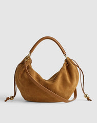 The Camren Gathered Shoulder Bag in Suede AGED COGNAC