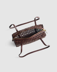 The Brioche Mini Shoulder Bag in Open Leather CHERRY WOOD