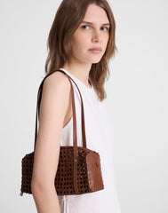 The Brioche Mini Shoulder Bag in Open Leather CHERRY WOOD