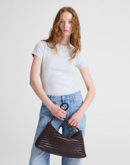 The Signature Woven Zip Top Shoulder Bag COFFEE BEAN