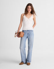 Lace-Trim Ribbed V-Neck Tank WINTER WHITE