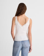 Lace-Trim Ribbed V-Neck Tank WINTER WHITE