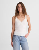 Lace-Trim Ribbed V-Neck Tank WINTER WHITE