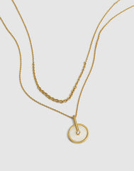 Two-Pack Stone Inlay Coin Necklace Set MOTHER OF PEARL
