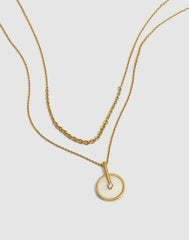 Two-Pack Stone Inlay Coin Necklace Set MOTHER OF PEARL