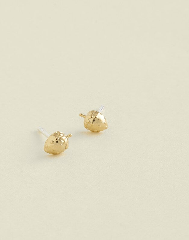 Demi-Fine Strawberry Stud Earrings 14K GOLD