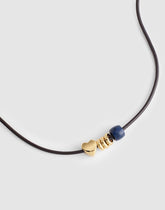 Semiprecious Charm Leather Choker Necklace DARK CAROB
